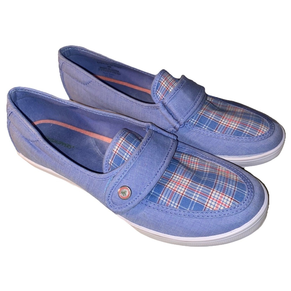 Grasshoppers Women's Canvas Slip On Hook‎ & Loop Closure Blue Plaid Sz. 8M